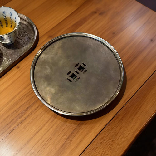 纯锡圆形茶盘锡壶承储水干泡盘小茶盘包边茶海干泡台茶承13.5x3cm