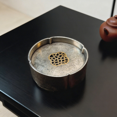 纯锡手工葵口圆形小壶承潮汕功夫茶茶船储水倭角茶盘蓄水12x4.8cm