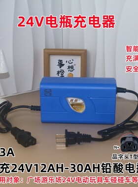 24V3A电瓶充电器智能游乐场广场碰碰车玩具车24V5A铅酸电瓶充电器