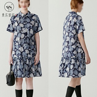 素衣彼时3388夏季女士气质优雅时尚纸样 印花短袖翻领连衣裙样板