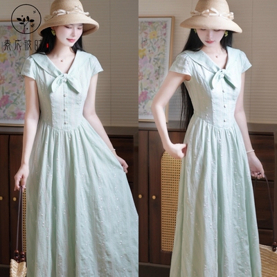 素衣彼时3511款夏女士法式海军领连衣裙裁剪图纸学院风长裙纸样板