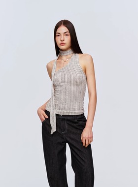 CSFC 条纹针织肌理绕脖式围巾上衣吊带夏 度假休闲