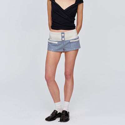 CSFC军蓝条纹螺纹腰头短裤