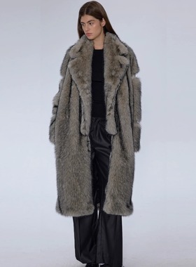 致命气场MobWife风格皮草 CSFC狼毛染尖仿皮草长外套秋冬