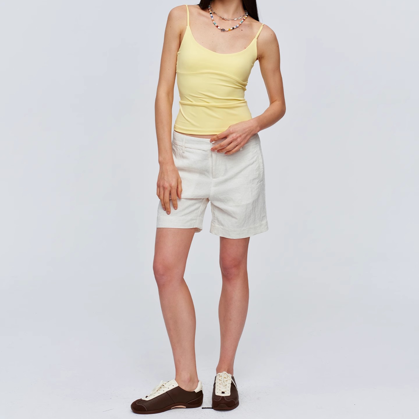 CSFC 意式亚麻肌理度假短裤中裤 老钱感白色短裤夏中腰