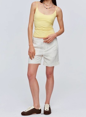 CSFC 意式亚麻肌理度假短裤中裤 老钱感白色短裤夏中腰