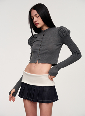 复古禁欲针织短开衫CSFC宫廷公主袖高端山羊绒显瘦修身