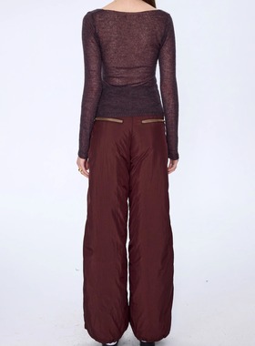 这个冬天不会冷 CSFC香槟灰勃艮第红丝光褶皱充棉长裤可调节裤长