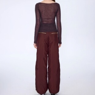 这个冬天不会冷 CSFC香槟灰勃艮第红丝光褶皱充棉长裤可调节裤长