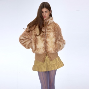 灵动清新活人感皮草 CSFC仿猫豹纹皮草拼接兔毛针织一件过冬