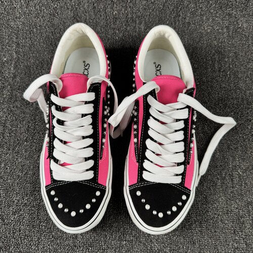 Premium 25AW Old Skool 36高阶线珍珠做旧黑粉拼色麂皮复古板鞋