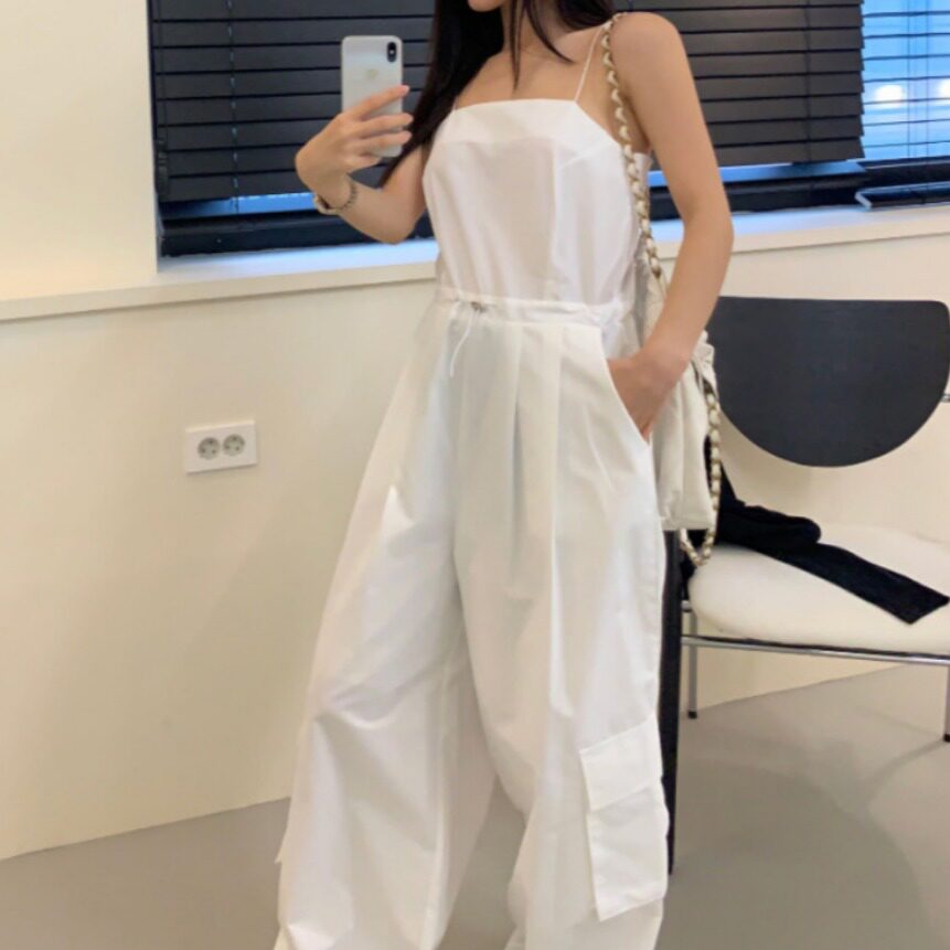 韩国东大门性感抹胸吊带露背连衣裤抽绳收腰显瘦阔腿工装连体裤女