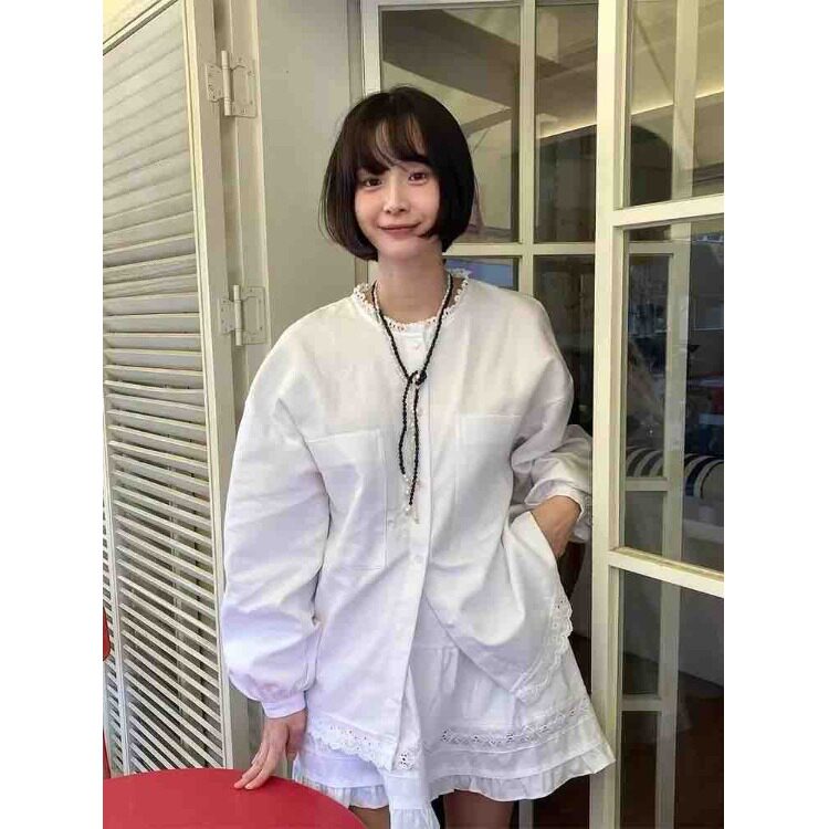 韩国蕾丝花边衬衫+半身短裙套装