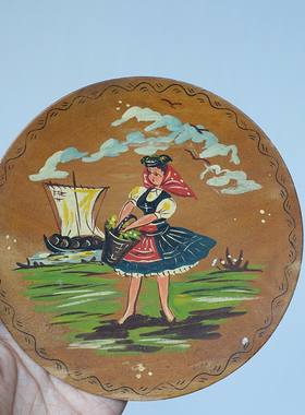 vintage葡萄牙手绘女子木盘子