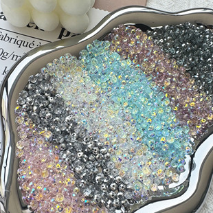 4mm电镀扁珠晶晶手串DIY材料水晶玻璃串珠散珠服饰配件隔珠车轮珠