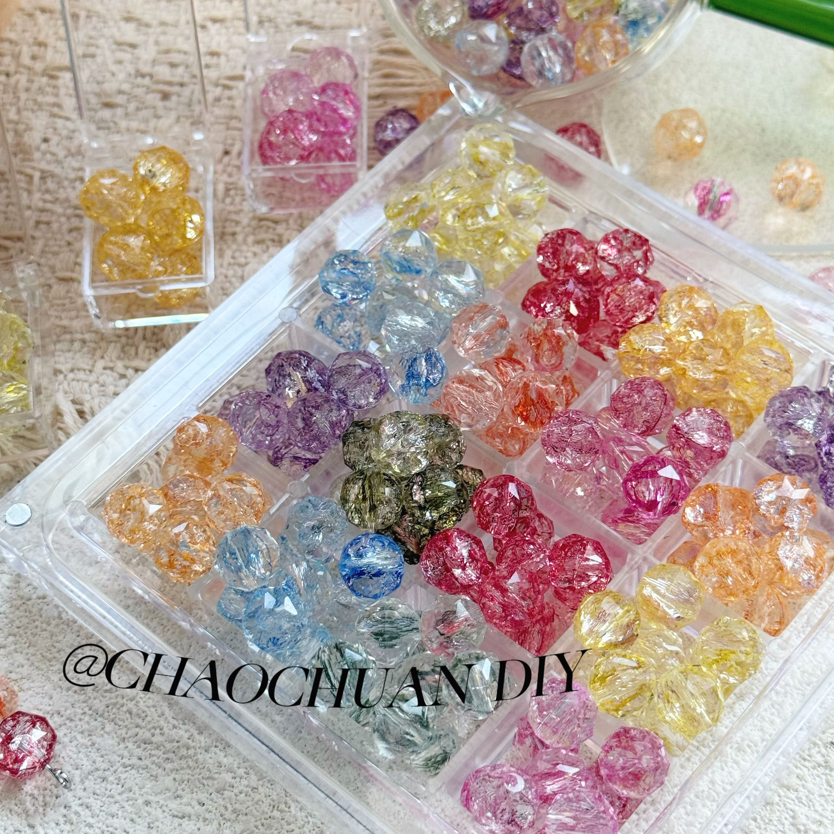 10mm裂纹花球水晶玻璃珠手机链DIY串珠散珠手串钥匙扣服饰配件