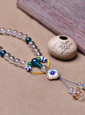 精美百搭清宫手链天然白水晶念珠手链 天然水晶十八子手链