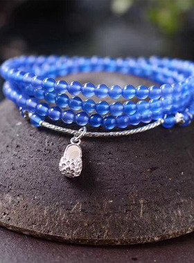 时尚风多圈天然小拖鞋手链蓝玉髓