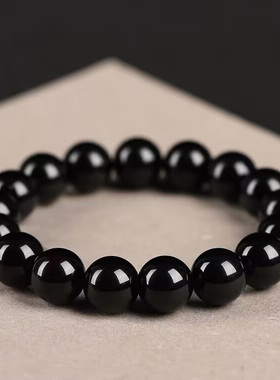 天然乌金黑曜石手链收藏级黑曜石手链纯天然黑耀石手串单圈手串