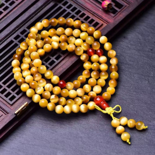 天然金虎眼石多圈手链 金黄虎眼石手串108颗佛珠念珠手串