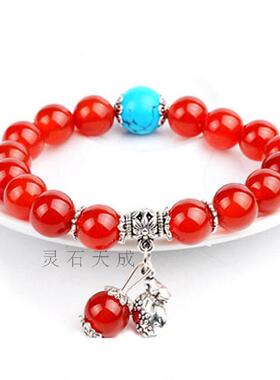 天然钱袋单圈红玛瑙百搭手串