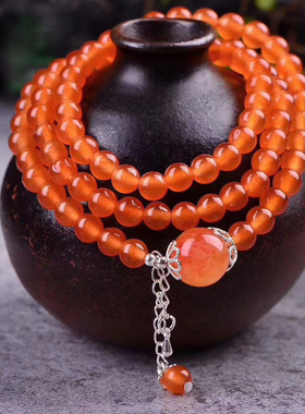 红玛瑙多圈橘黄色百搭水晶手链