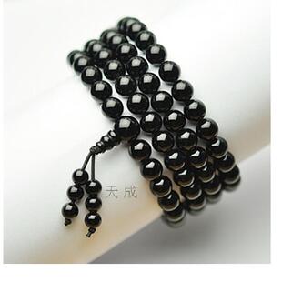 天然黑玛瑙手链 天然黑玛瑙108颗佛珠手串 多圈108粒黑玛瑙