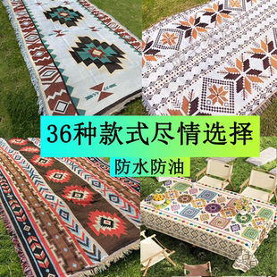 户外露营桌布波西米亚野营野餐垫子民族风桌布棉麻布艺长方形北欧