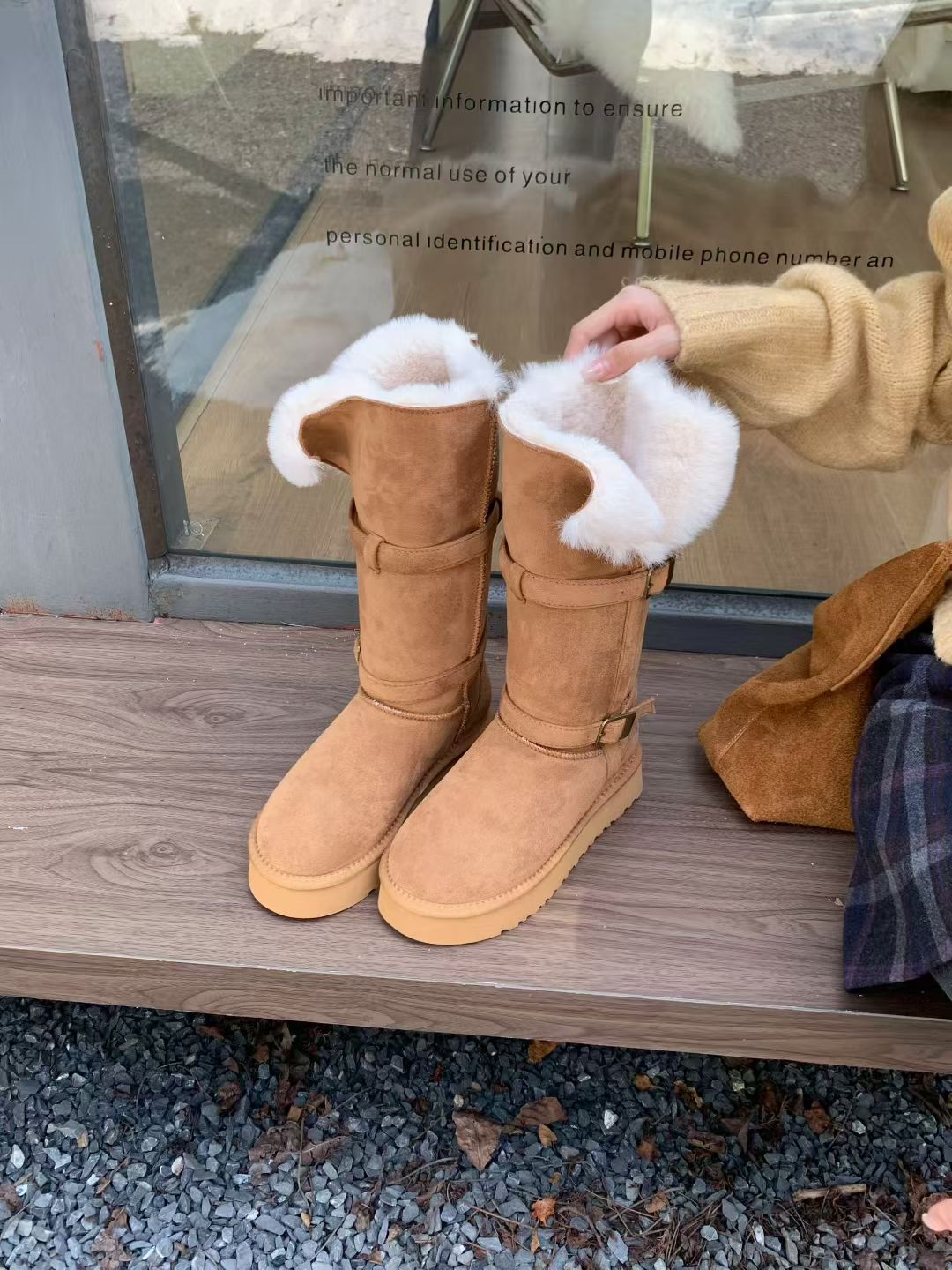 两穿雪地靴女冬季厚底增高皮扣加绒加厚百搭鞋长筒保暖雪地棉靴