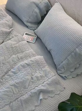 韩国高端砂洗纯棉床盖三件套绗缝夹棉多功能被套四季通用软糯裸睡