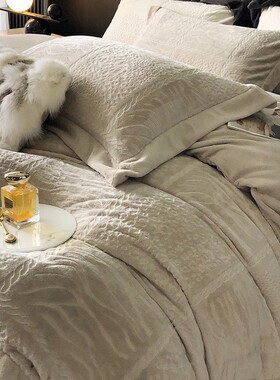 暖暖不想起~轻奢简约慵懒风秋冬牛奶绒四件套加厚保暖珊瑚绒床品