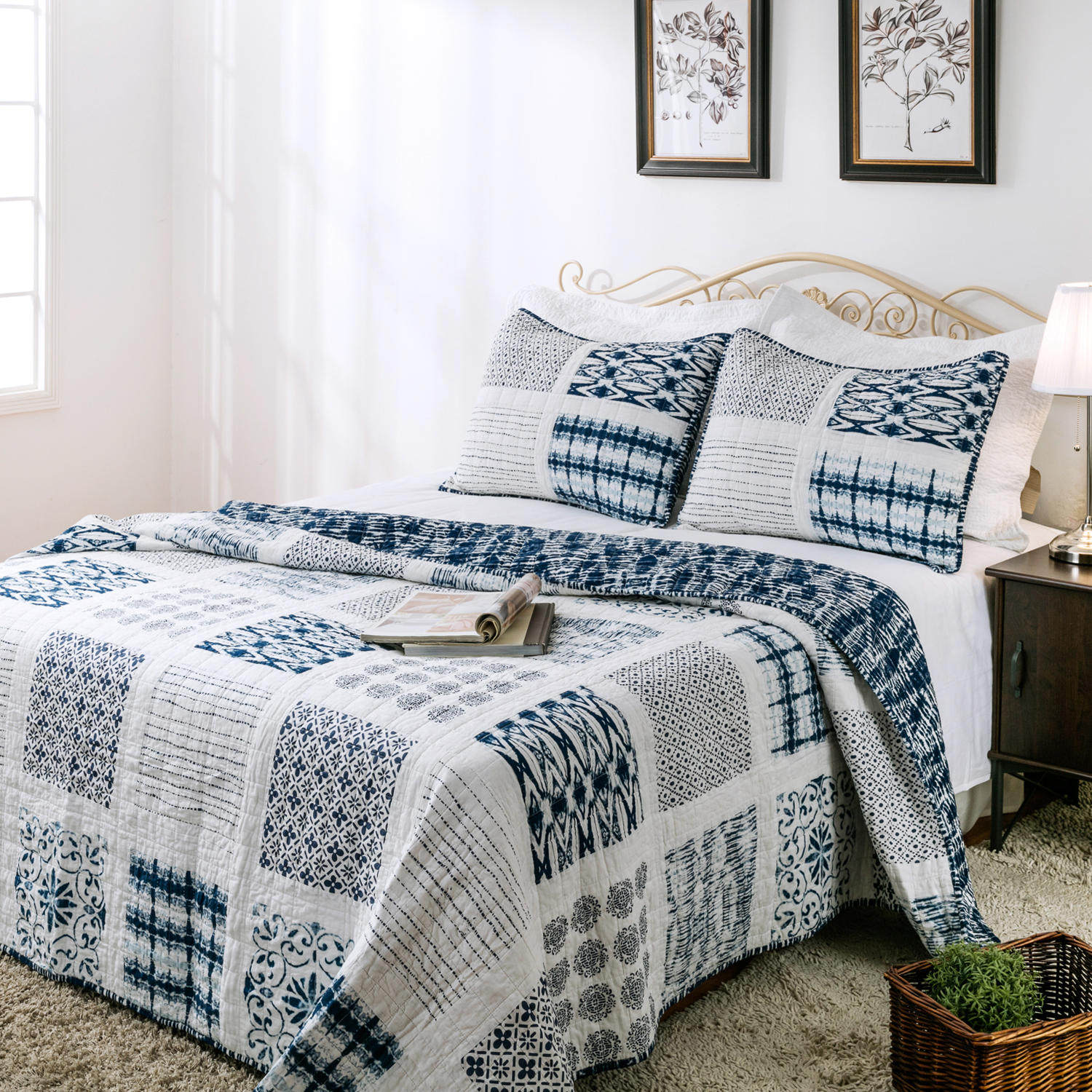 欧式素色纯棉平绒床盖三件套春秋全棉绗缝被床罩空调被床上用品