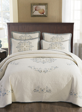 欧式简约刺绣衍缝被纯棉床盖三件套加厚床单夹棉床罩绗缝全棉防滑