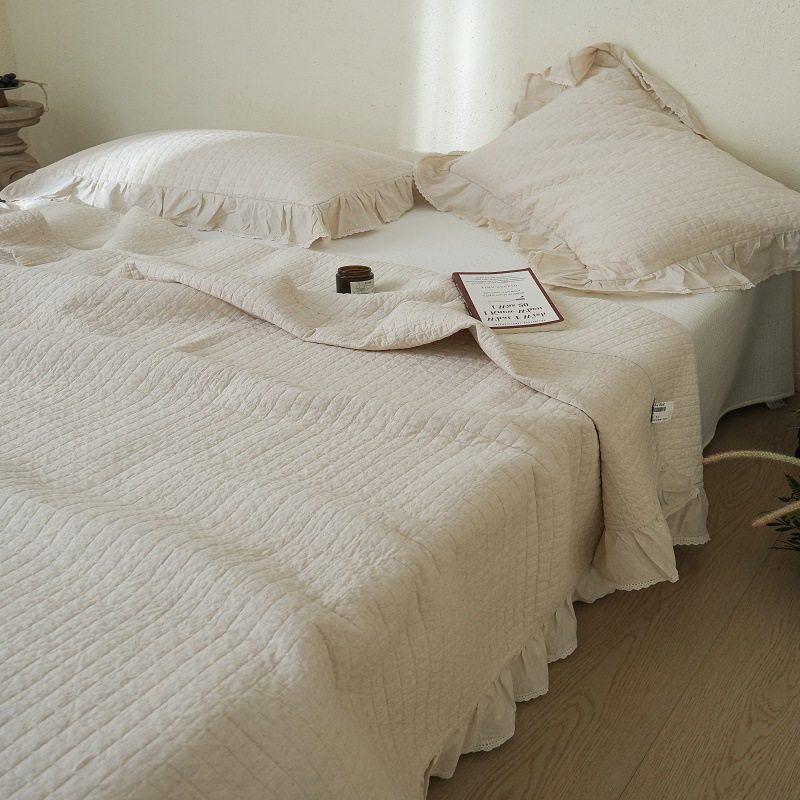 法式轻奢棉麻大花边床盖三件套夹棉床单不皱不滑动可机洗不滑动,床上用品,床盖,淘宝优惠券,粉丝福利购,淘宝优惠卷