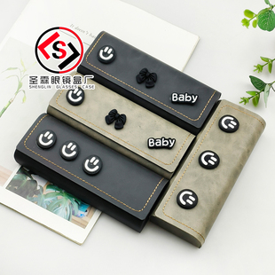 100个起Baby中方手工贴花眼镜盒森系便携男女近视缝线学生镜盒log