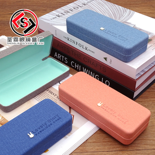 100起贴小兔大方眼镜盒可爱抗压布纹铁盒男女学生儿童镜盒厂印log