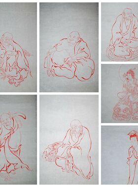 纯手绘弘一法师国画人物罗汉观音