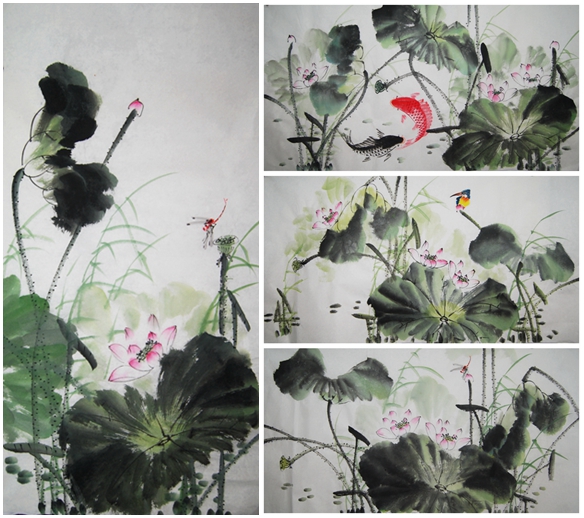 纯手绘三尺国画荷花玄关装饰画