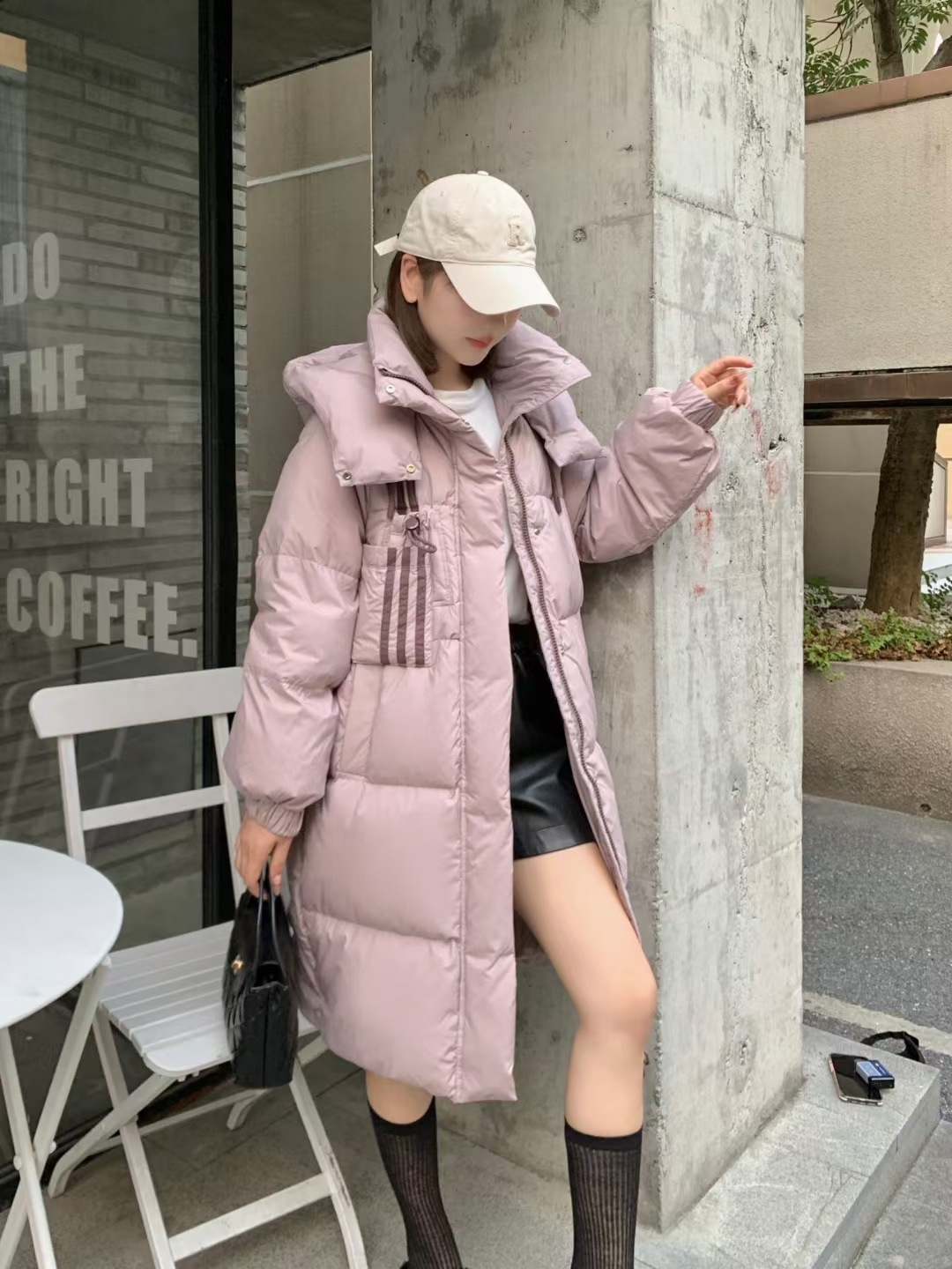 韩系新国标白鹅绒高端羽绒服连帽中长加厚宽松保暖冬季外套女潮