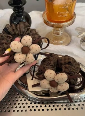韩系小碎花拼接大肠发圈女精致双层丸子头发绳头花不伤发头绳皮筋