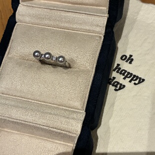 平衡木三珠款天然5-6mm极光小钢炮真多麻珍珠戒指极微瑕伴彩丰富