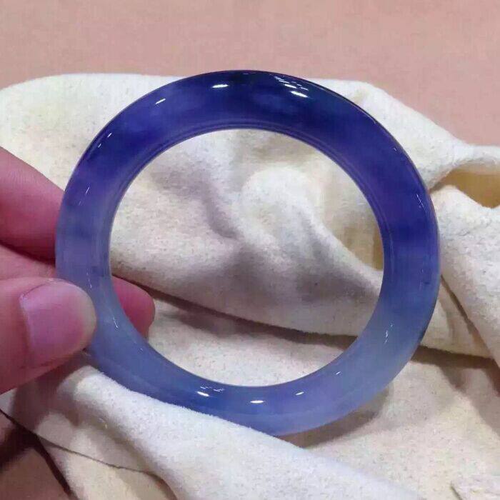 附证天然翡翠老坑冰种紫罗兰帝王紫色圆条玉手镯a货57.3mm