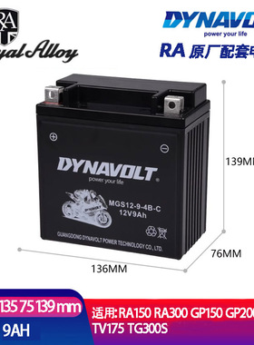 RA摩托车电瓶RA150 GT150 GP200/300 TG300s 250s TV175原厂电池