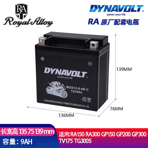RA摩托车电瓶RA150 GT150 GP200/300 TG300s 250s TV175原厂电池