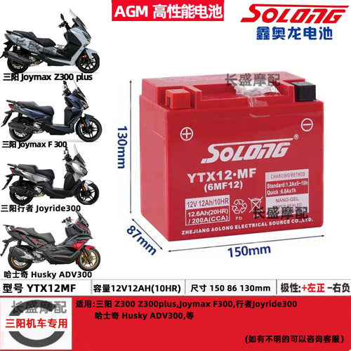 YTX12MF三阳九妹Z300plus哈士奇300猎豹行者XS300T-2A电瓶蓄电池
