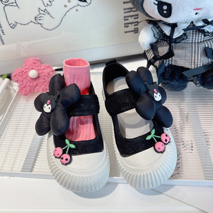 女童黑色帆布鞋2026春秋款新款厚底玛丽珍布鞋春季儿童中大童布鞋