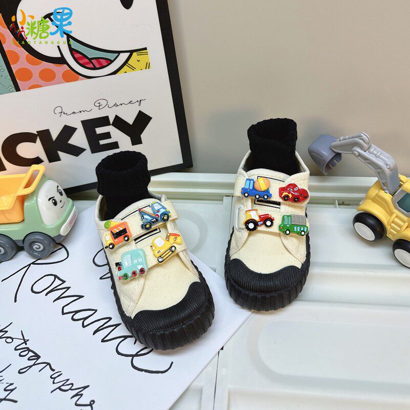 男童小汽车帆布鞋儿童幼儿园入园室内鞋宝宝幼稚园托班布鞋子男宝