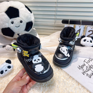 宝宝黑色雪地靴男童防水防滑雪地棉冬季加绒加厚保暖儿童大棉鞋冬