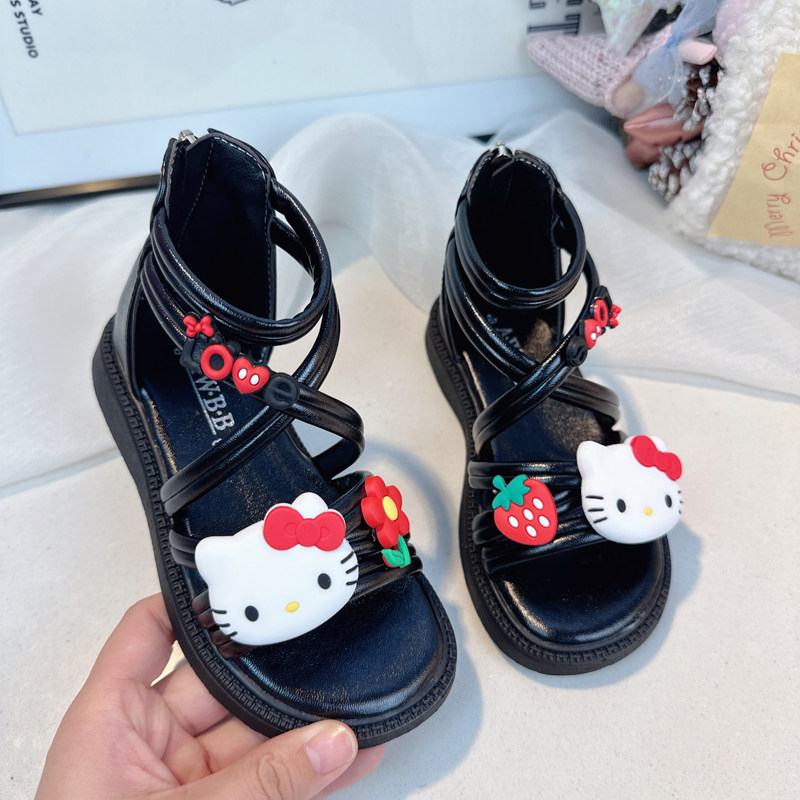 夏天儿童女生凉鞋女童黑色罗马凉鞋网红爆款女孩三岁十岁女鞋仙女