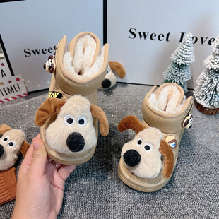 男童雪地靴男款2025新款冬季加绒加厚皮面防水儿童保暖大棉鞋软底